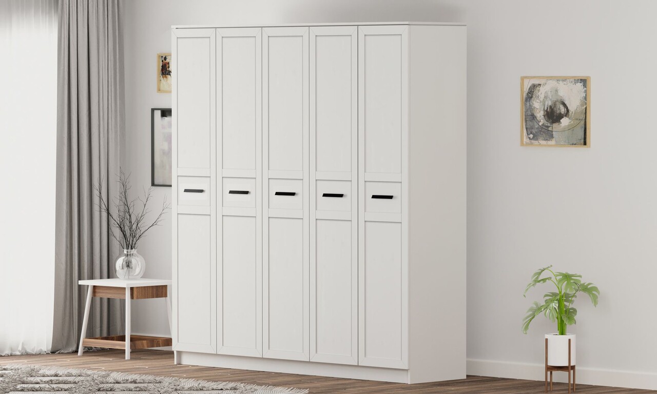 Dulap pentru haine, Hanah Home, Rb-168-01-005, 175x210x52 cm, Alb mat - imagine 6